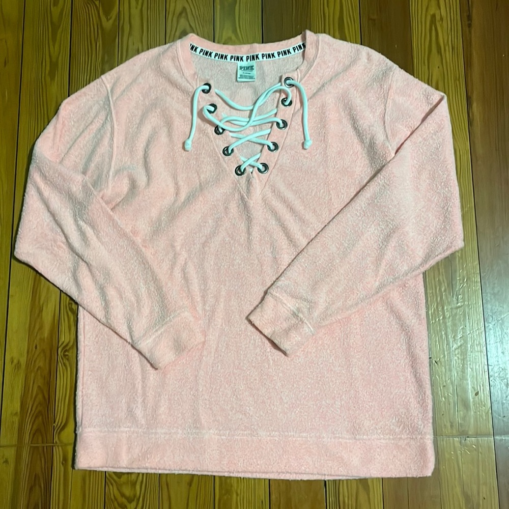 VS PINK Lightweight Lace-Up Neck Sweatshirt- M